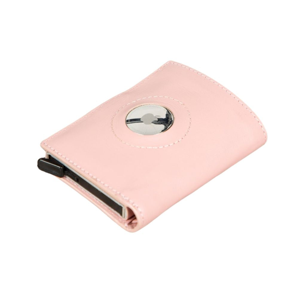 Palertag Apple AirTag Yuvalı, Hakiki Deri, El Yapımı, Pop-Up Cüzdan, Pembe