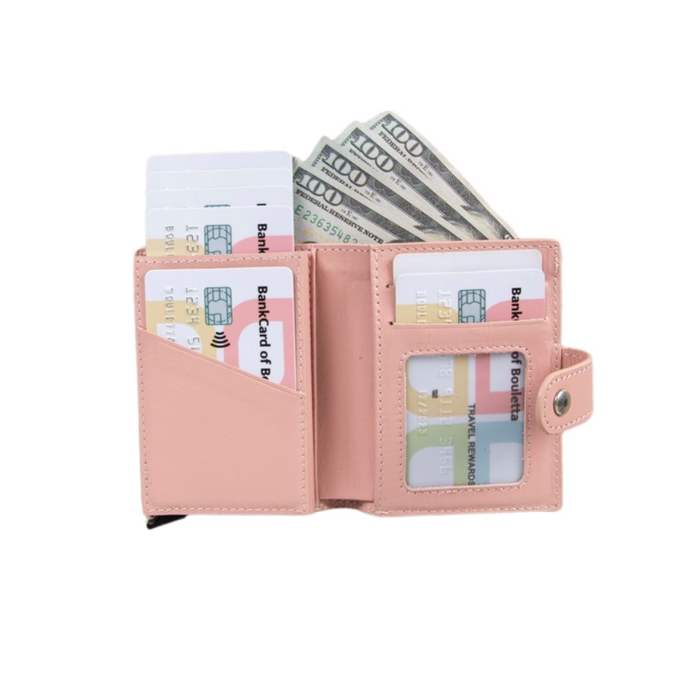 Palertag Apple AirTag Yuvalı, Hakiki Deri, El Yapımı, Pop-Up Cüzdan, Pembe