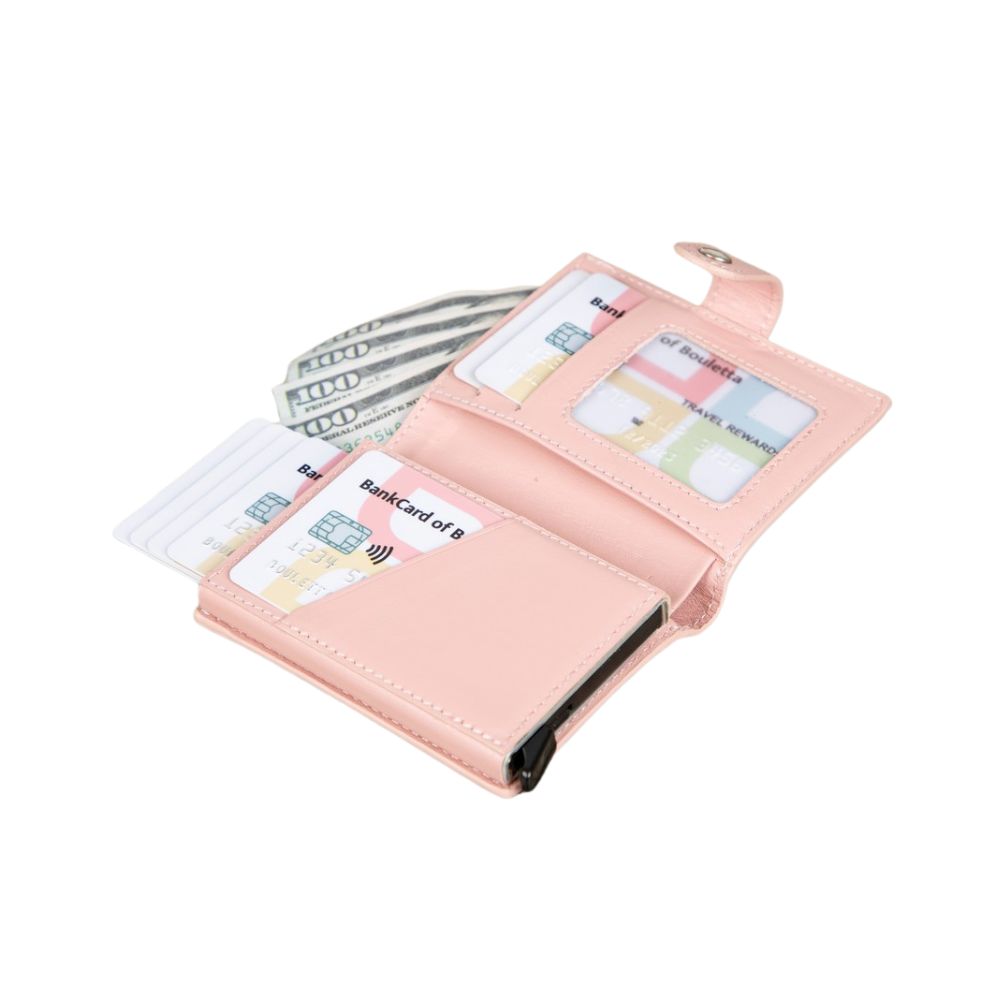 Palertag Apple AirTag Yuvalı, Hakiki Deri, El Yapımı, Pop-Up Cüzdan, Pembe