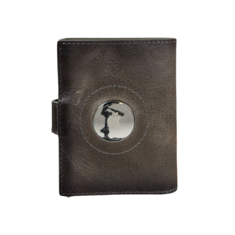 Palertag Apple AirTag Yuvalı, Hakiki Deri, El Yapımı, Pop-Up Cüzdan, Gölgeli Gri