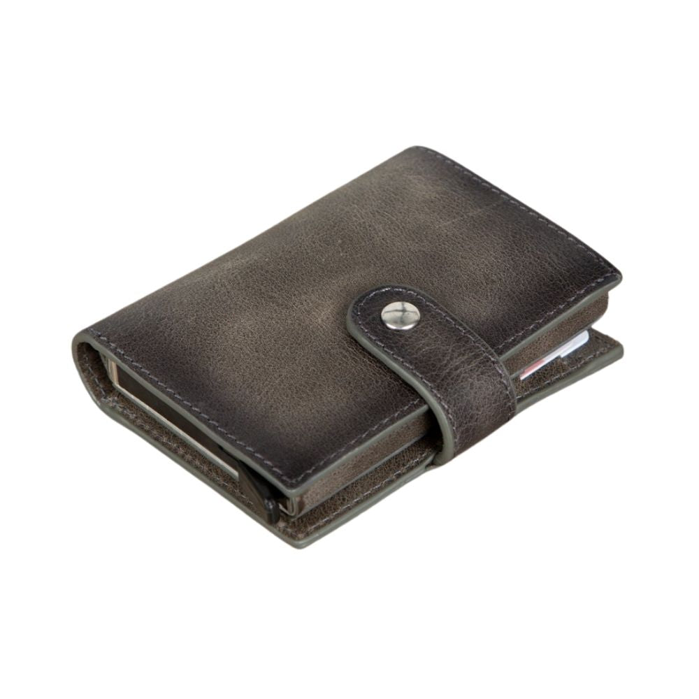 Palertag Apple AirTag Yuvalı, Hakiki Deri, El Yapımı, Pop-Up Cüzdan, Gölgeli Gri