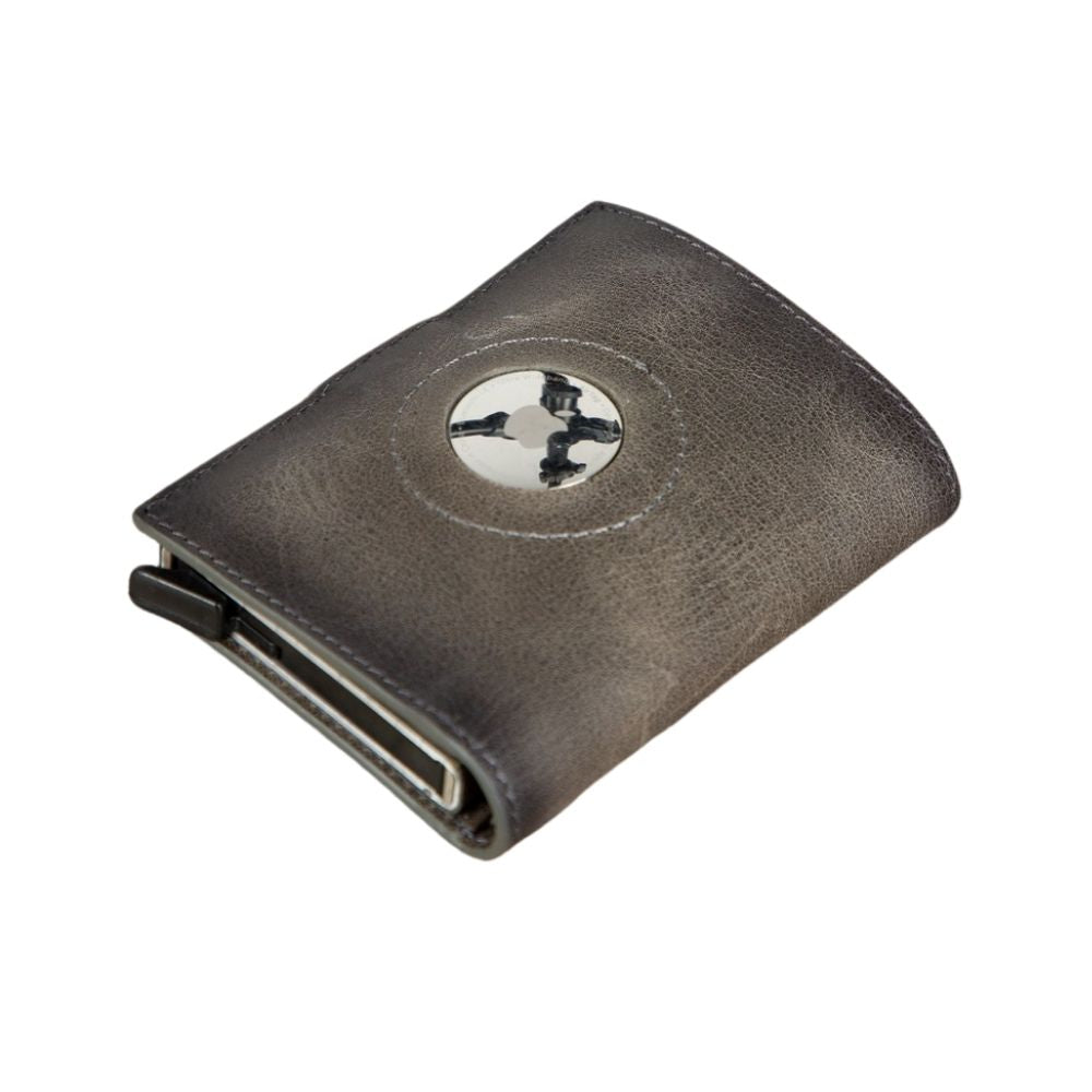 Palertag Apple AirTag Yuvalı, Hakiki Deri, El Yapımı, Pop-Up Cüzdan, Gölgeli Gri