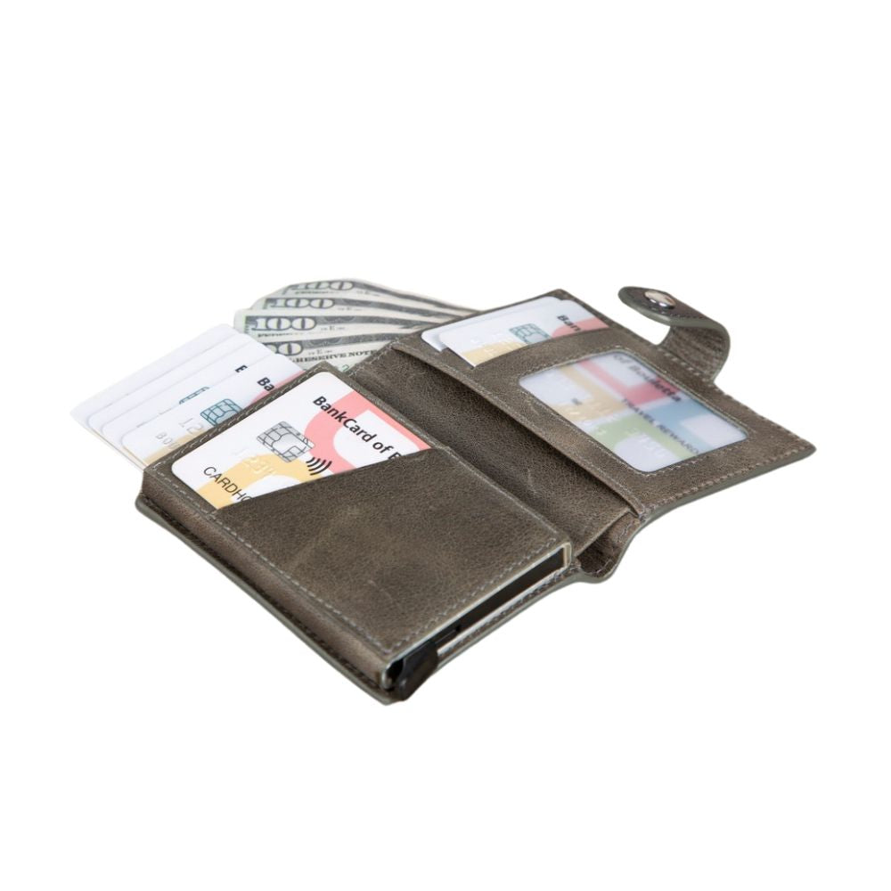 Palertag Apple AirTag Yuvalı, Hakiki Deri, El Yapımı, Pop-Up Cüzdan, Gölgeli Gri