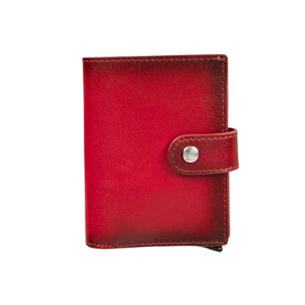 Palertag Apple AirTag Yuvalı, Hakiki Deri, El Yapımı, Pop-Up Cüzdan, Gölgeli Kırmızı