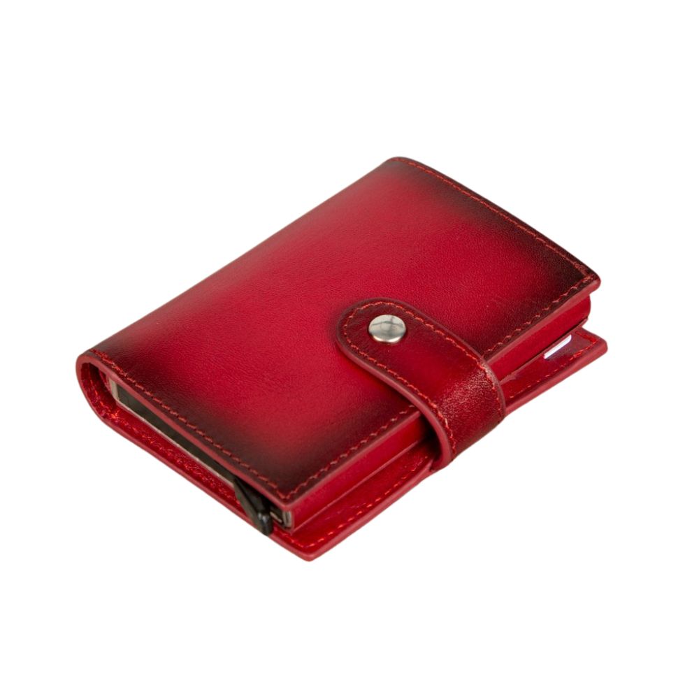 Palertag Apple AirTag Yuvalı, Hakiki Deri, El Yapımı, Pop-Up Cüzdan, Gölgeli Kırmızı