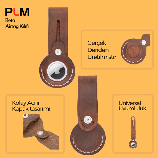Apple AirTag uyumlu, Hakiki Deri, El Yapımı Anahtarlık, Beta AA1 Siyah