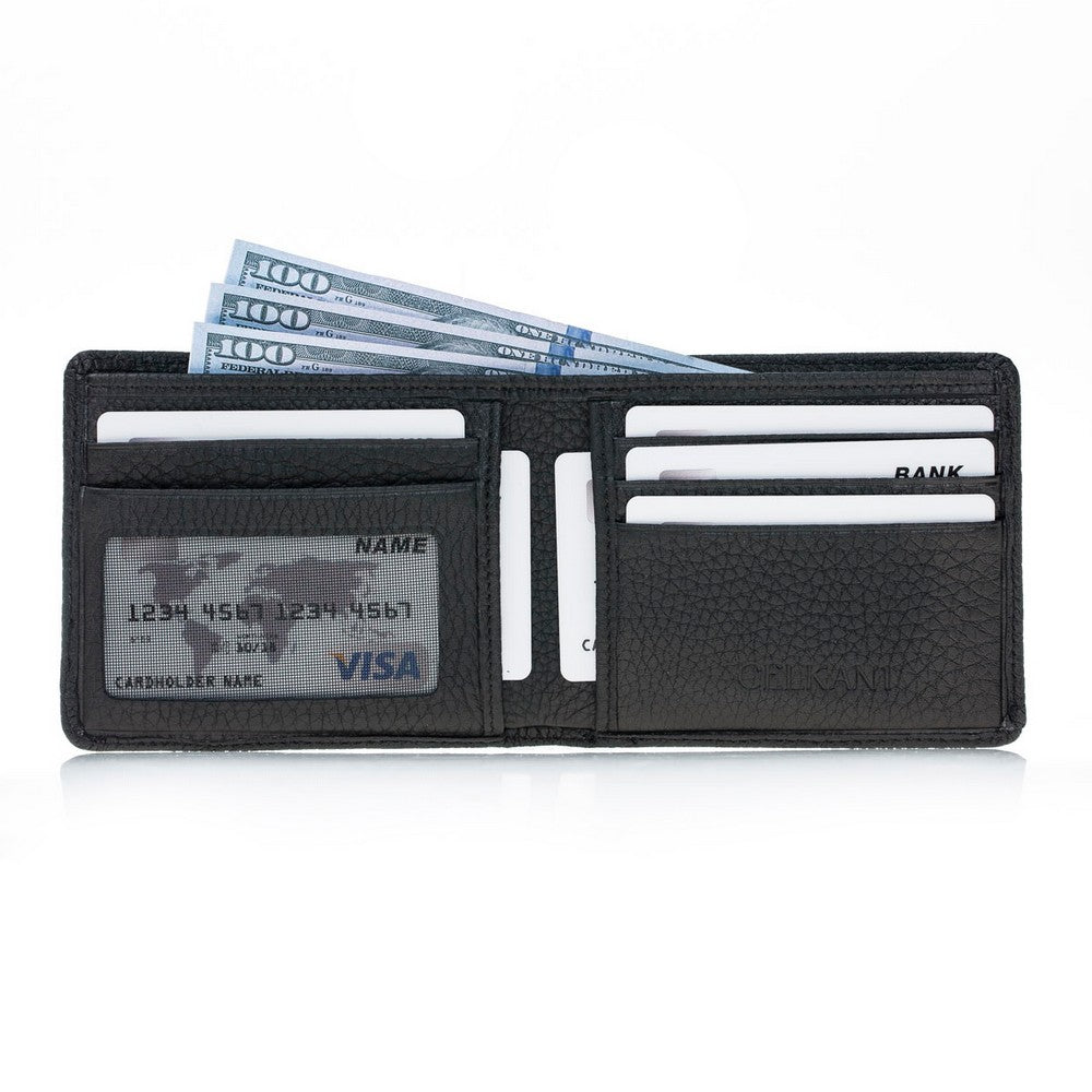 Pier Hakiki Deri, El Yapımı Erkek Cüzdan, 8 Kart Bölmesi, Dokulu Siyah