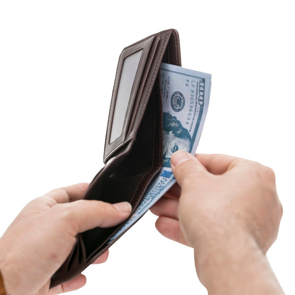 Pier Hakiki Deri, El Yapımı Erkek Cüzdan, 8 Kart Bölmesi, Acı Kahve