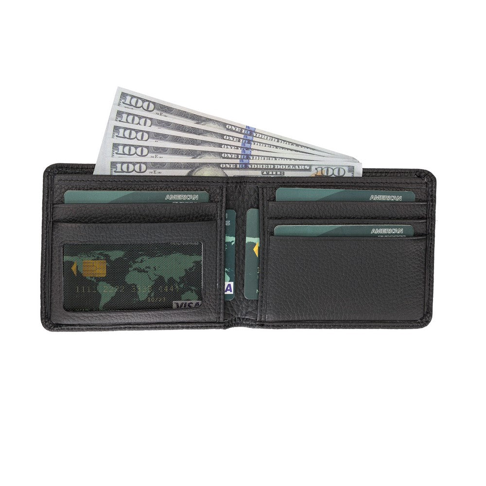 Pier Hakiki Deri, El Yapımı Erkek Cüzdan, 8 Kart Bölmesi, Dokulu Siyah