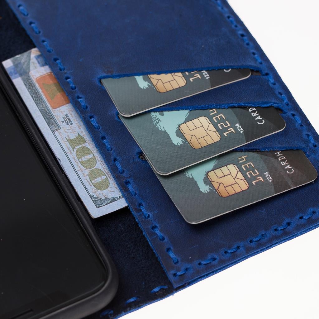 Apple iPhone X-XS Uyumlu Deri Cüzdanlı Kılıf WC Mavi