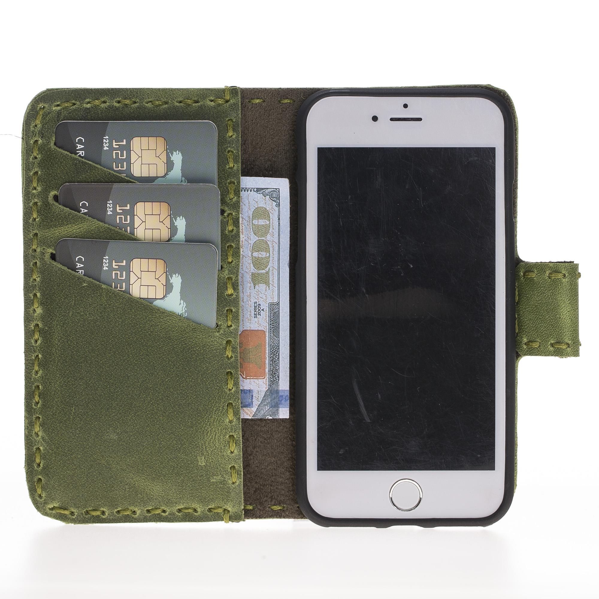 Apple iPhone 5-5s-SE Uyumlu Deri Cüzdanlı Kılıf WC Yeşil