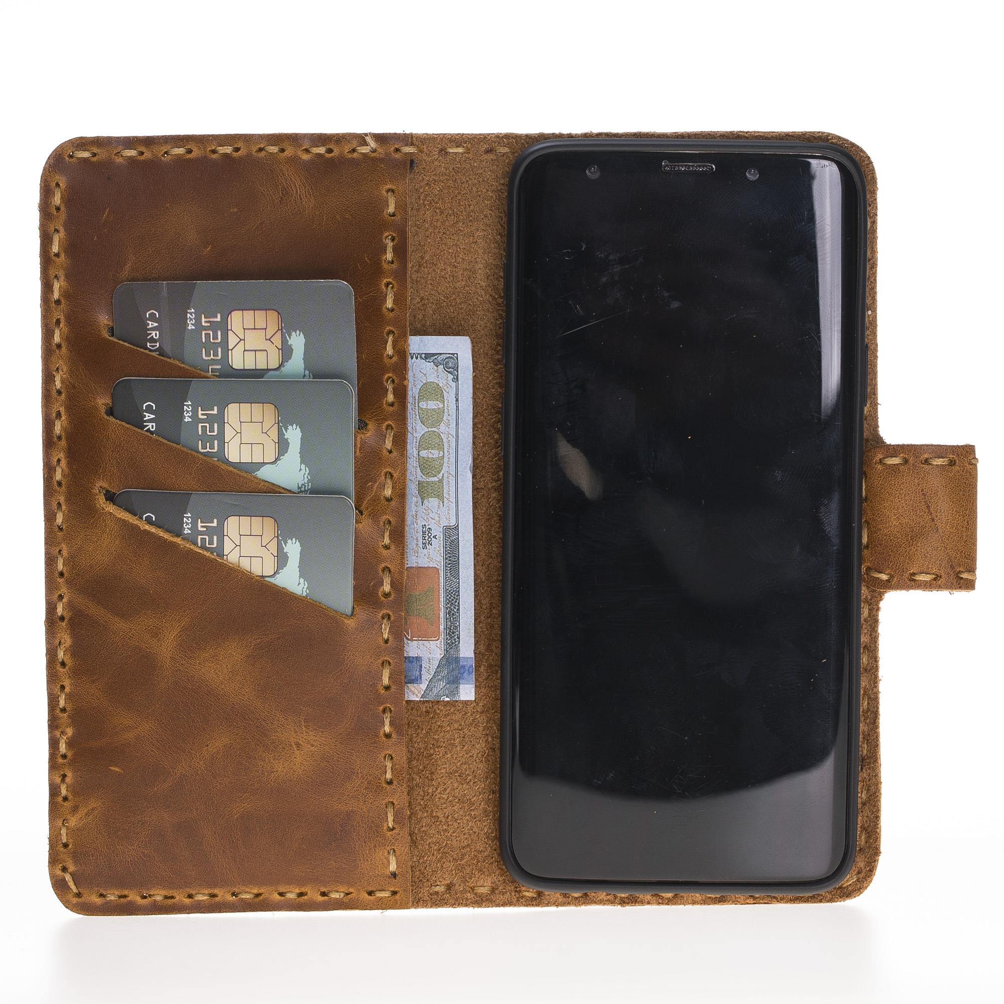 Samsung Galaxy S9 Plus Uyumlu Deri Cüzdanlı Kılıf Taba