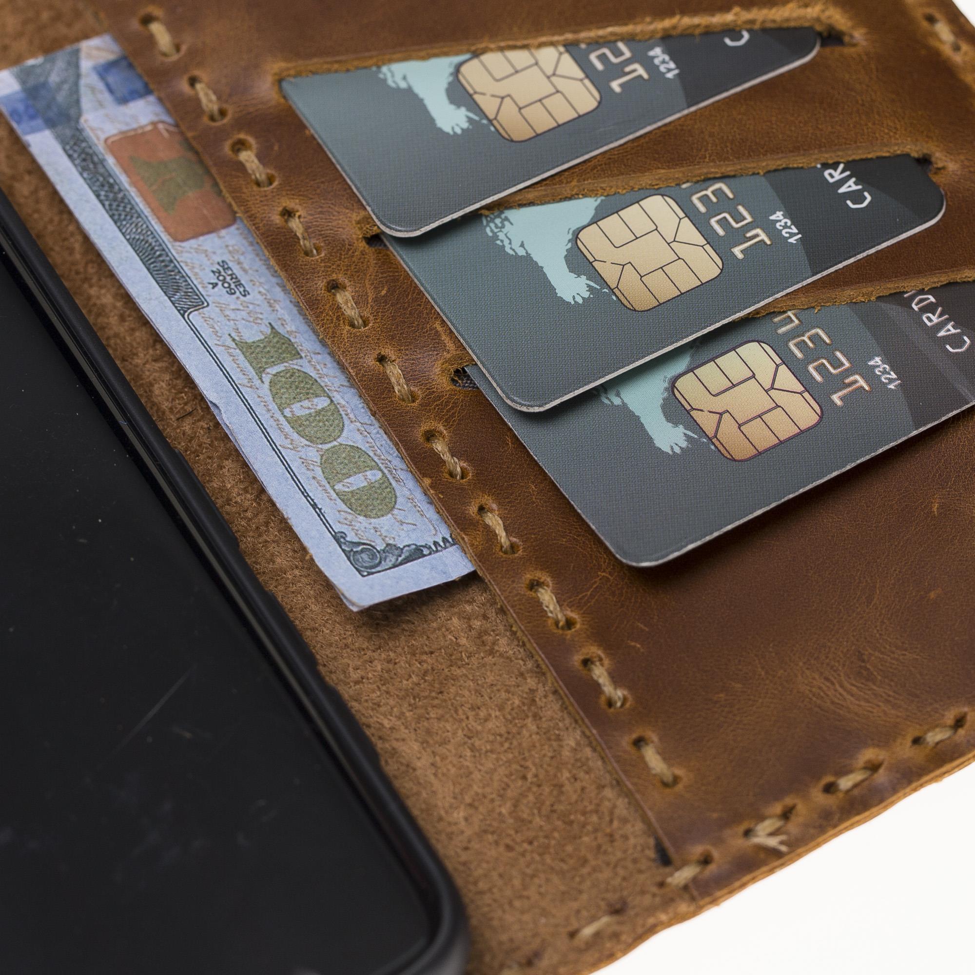 Samsung Galaxy S9 Plus Uyumlu Deri Cüzdanlı Kılıf Taba