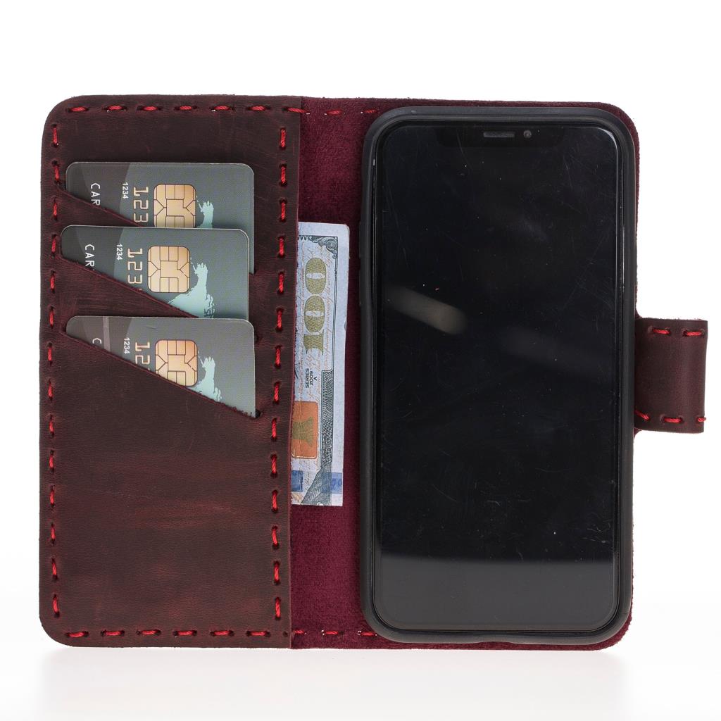 Apple iPhone X-XS Uyumlu Deri Cüzdanlı Kılıf WC Kırmızı