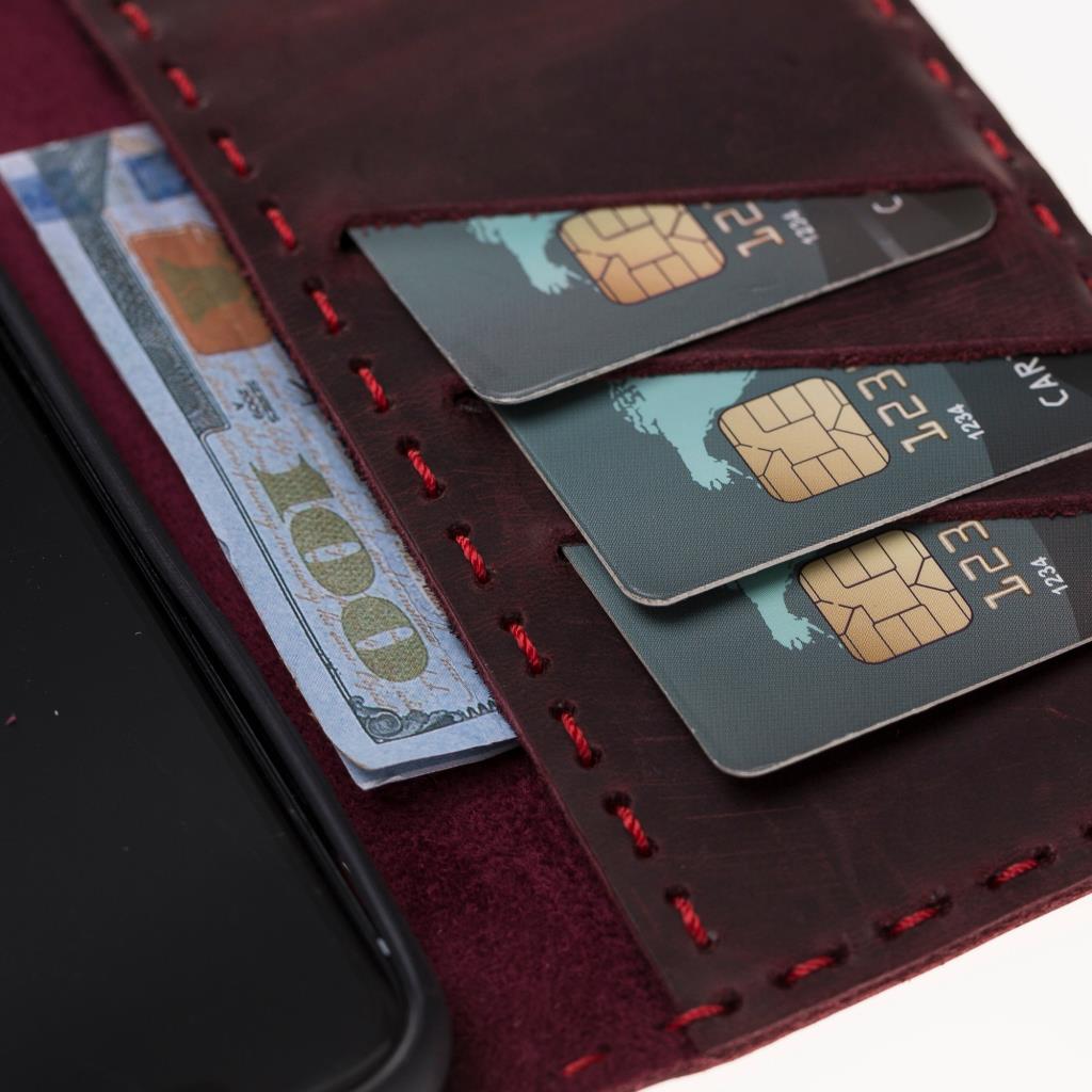 Apple iPhone X-XS Uyumlu Deri Cüzdanlı Kılıf WC Kırmızı