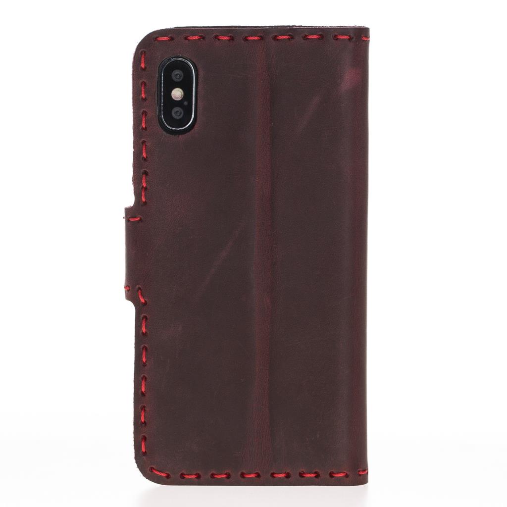 Apple iPhone X-XS Uyumlu Deri Cüzdanlı Kılıf WC Kırmızı