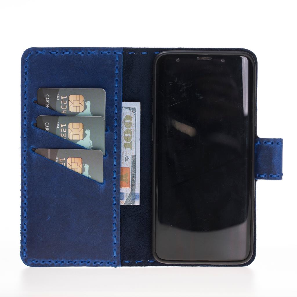 Samsung Galaxy S9 Plus Uyumlu Deri Cüzdanlı Kılıf Mavi