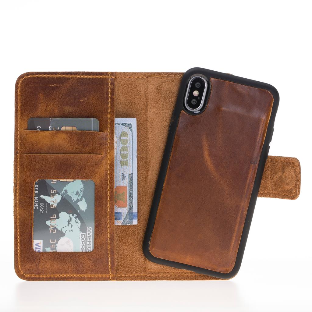 Apple iPhone X-XS Uyumlu Deri Cüzdanlı Kılıf Liluri Taba