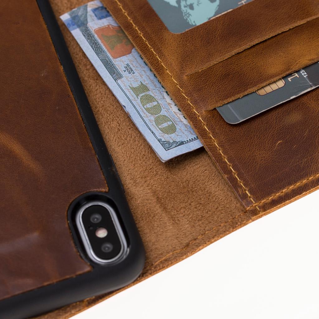 Apple iPhone X-XS Uyumlu Deri Cüzdanlı Kılıf Liluri Taba