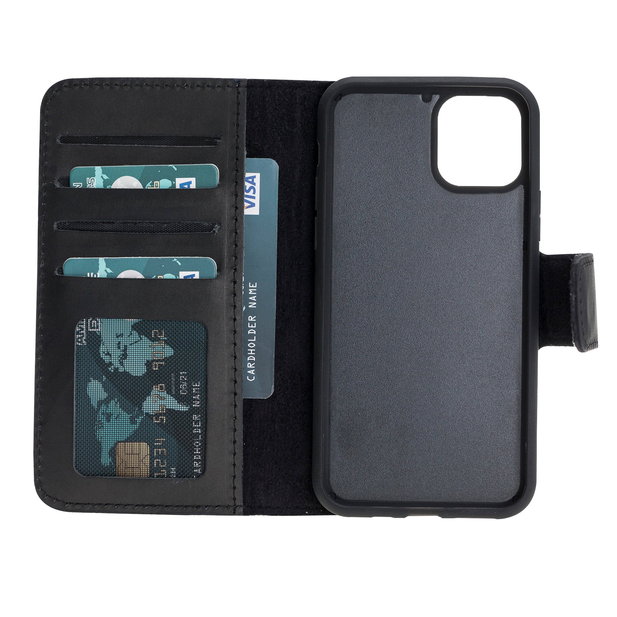 Apple iPhone 11 Pro uyumlu, Hakiki Deri, El Yapımı, Cüzdanlı Kılıf, G1 Siyah