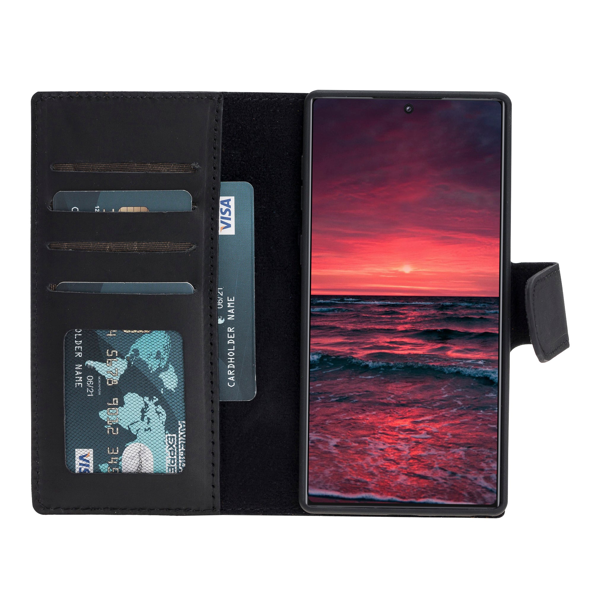 Samsung Galaxy Note 10 Uyumlu Deri Cüzdanlı Kılıf Liluri Siyah