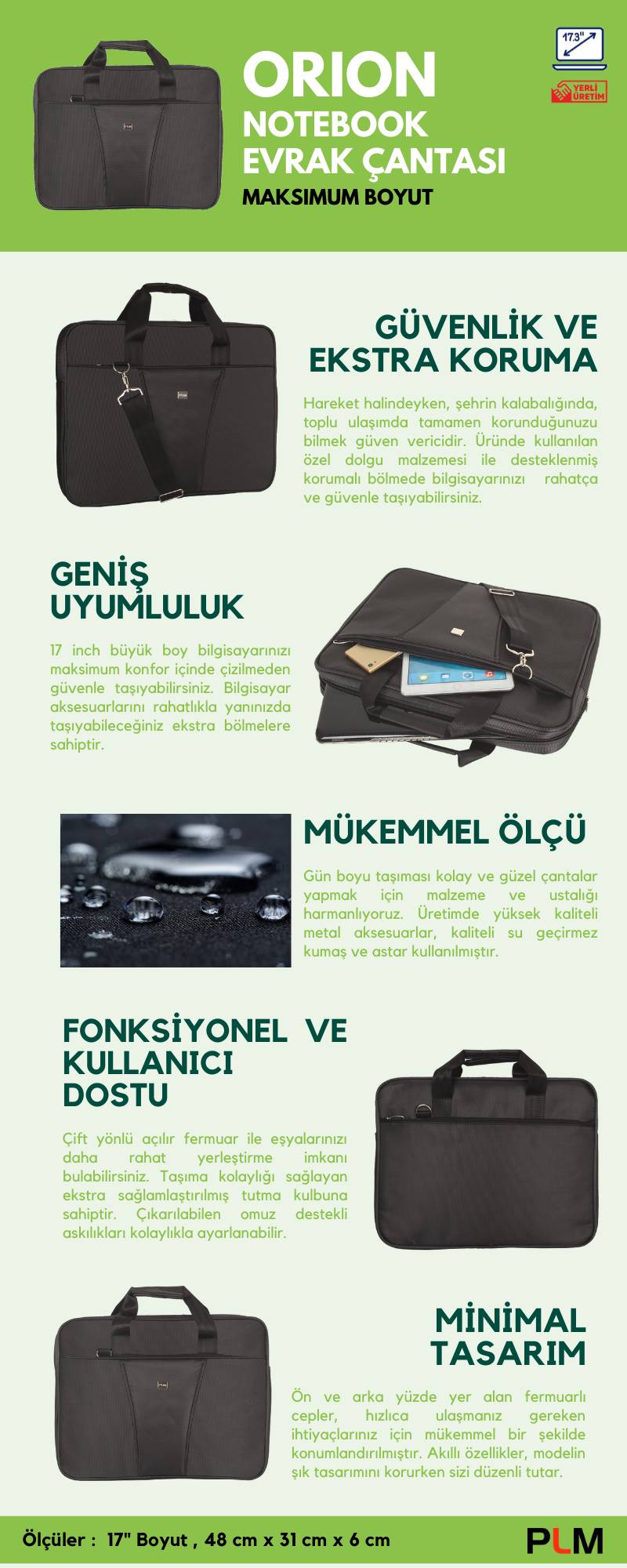 Plm Orion 17 inç Laptop Çantası Siyah