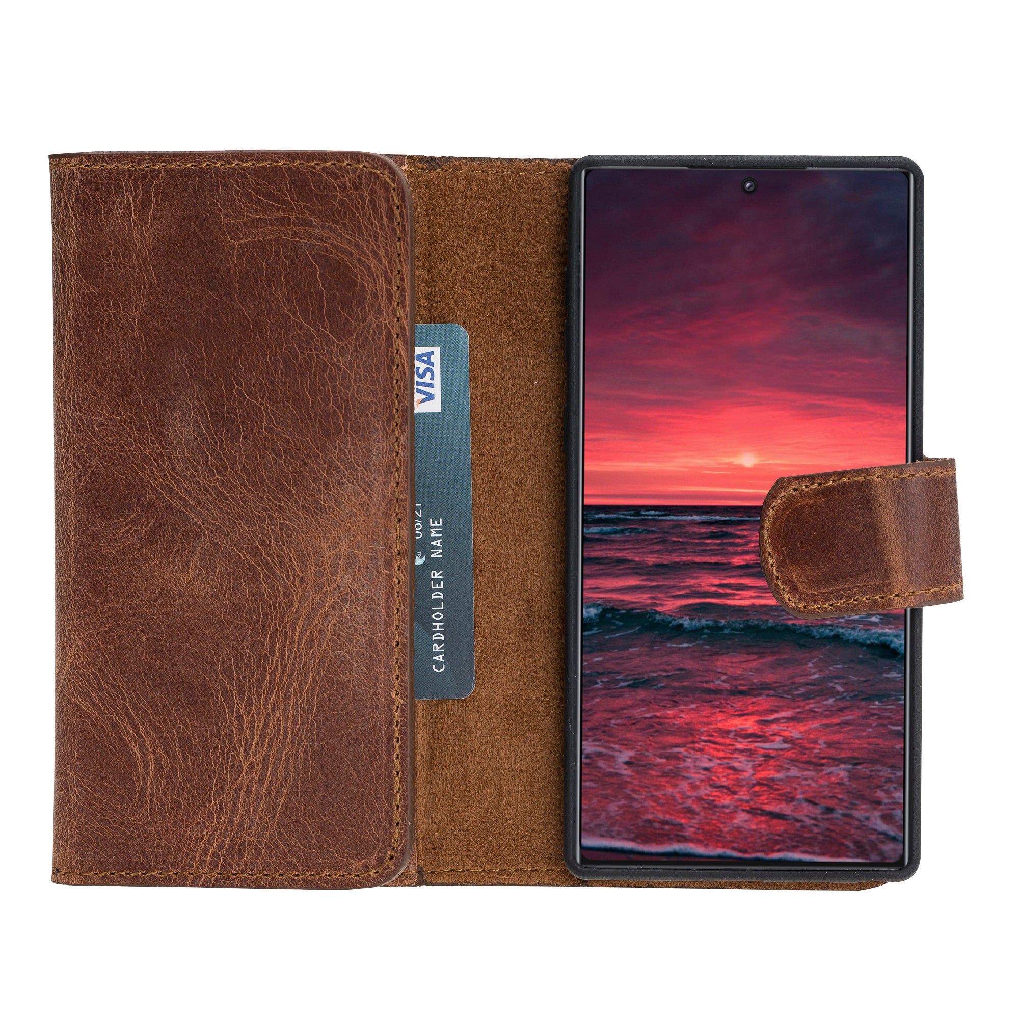 Samsung Galaxy Note 10 Uyumlu Deri Cüzdanlı Kılıf Santa G2 Kahve