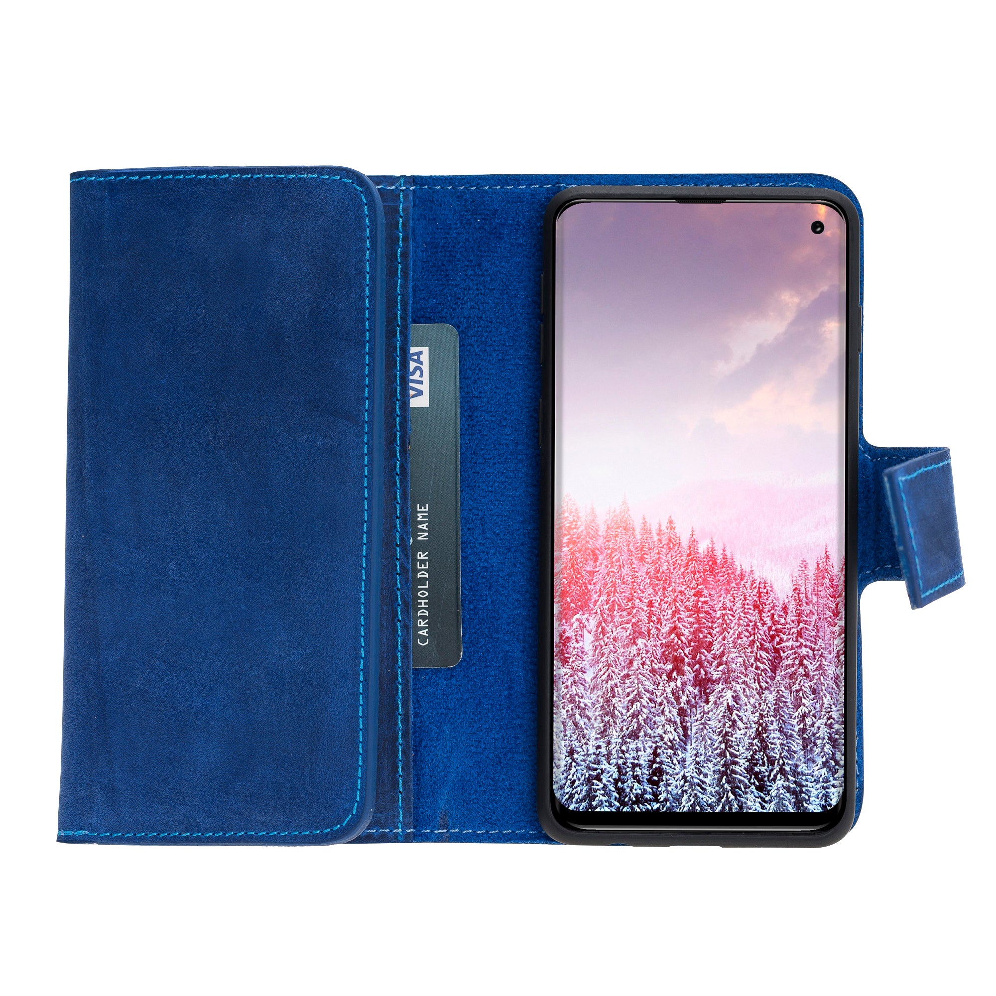 Samsung Galaxy S10 Plus Uyumlu Deri Cüzdanlı Kılıf Santa Mavi