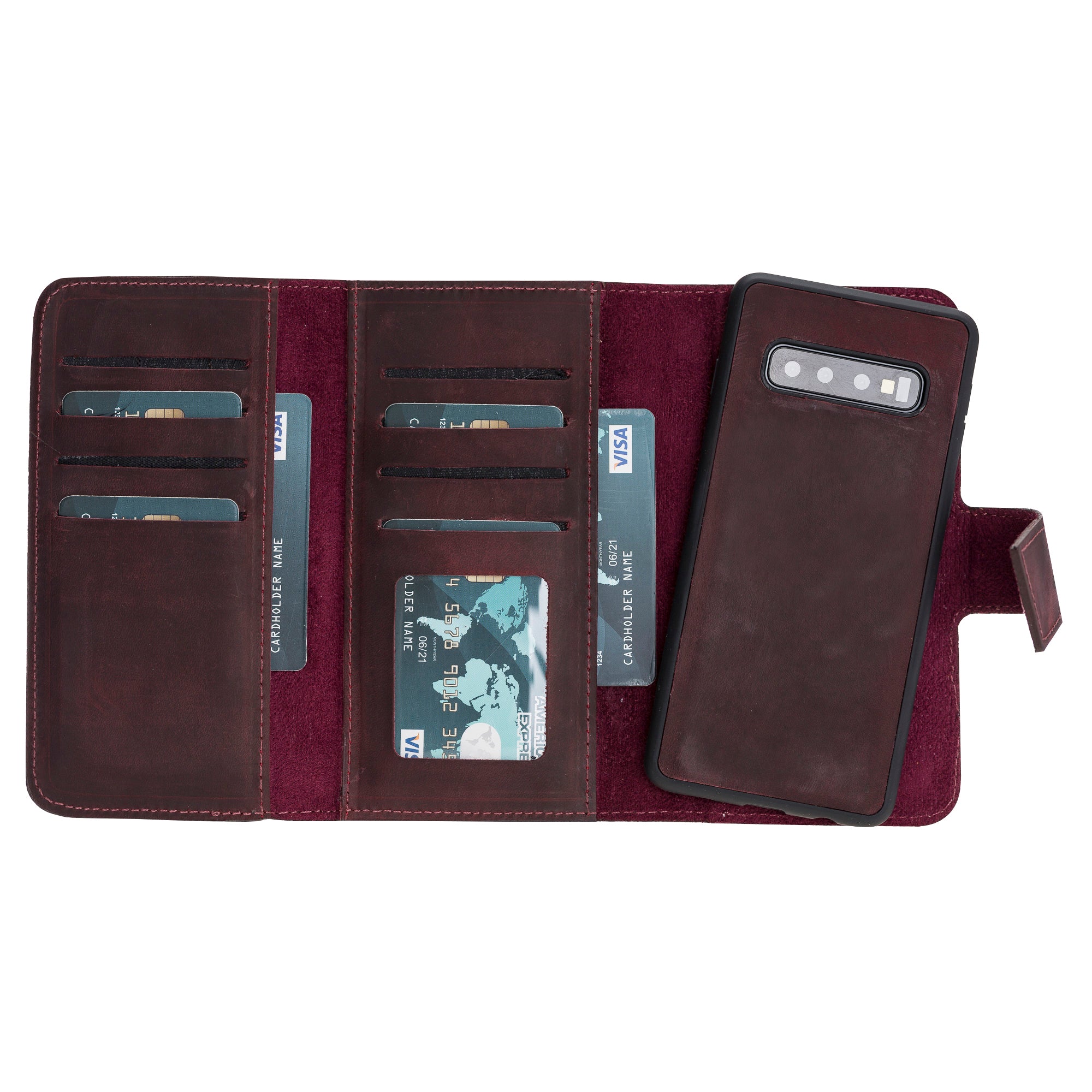 Samsung Galaxy S10 Plus Uyumlu Deri Cüzdanlı Kılıf Santa Kırmızı