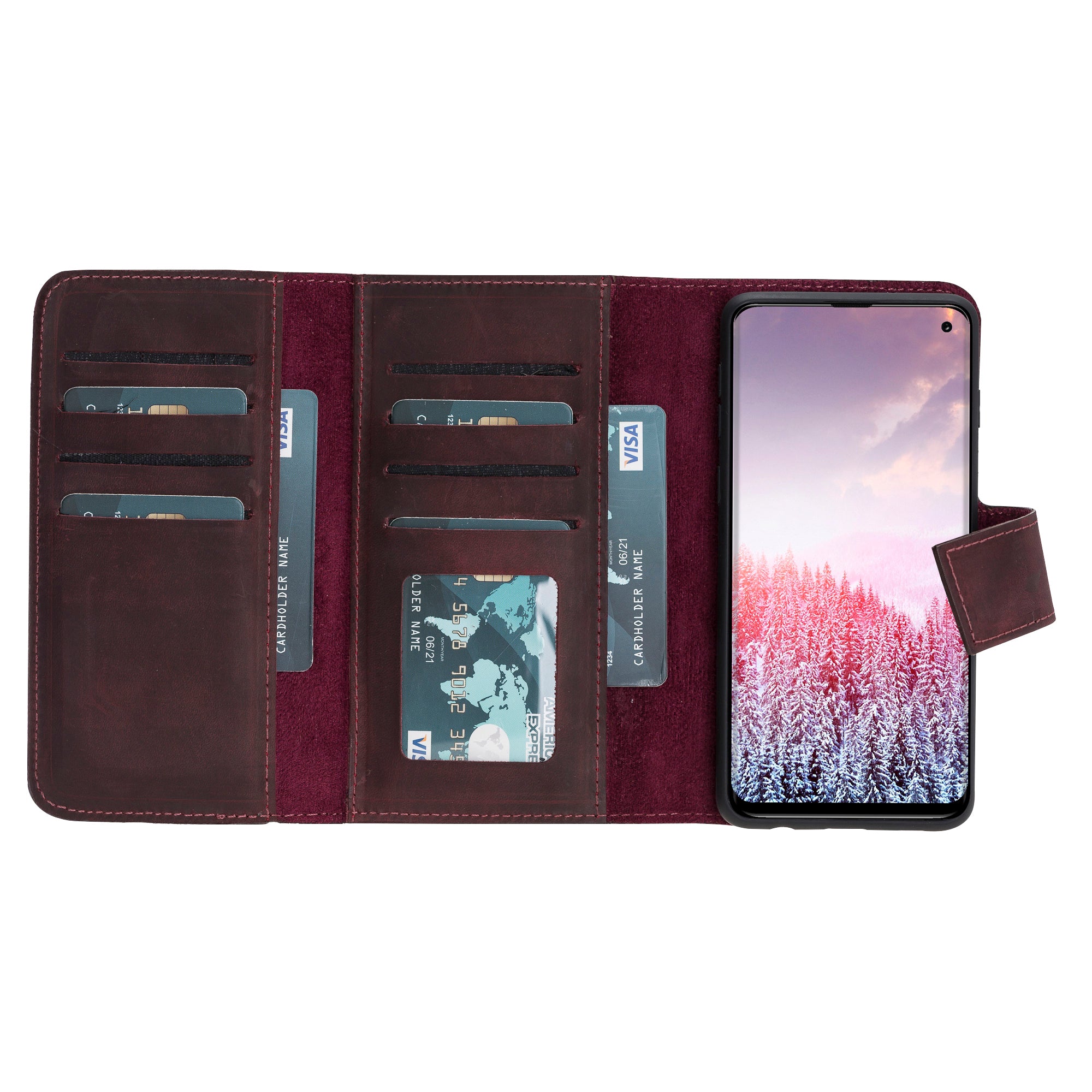 Samsung Galaxy S10 Plus Uyumlu Deri Cüzdanlı Kılıf Santa Kırmızı