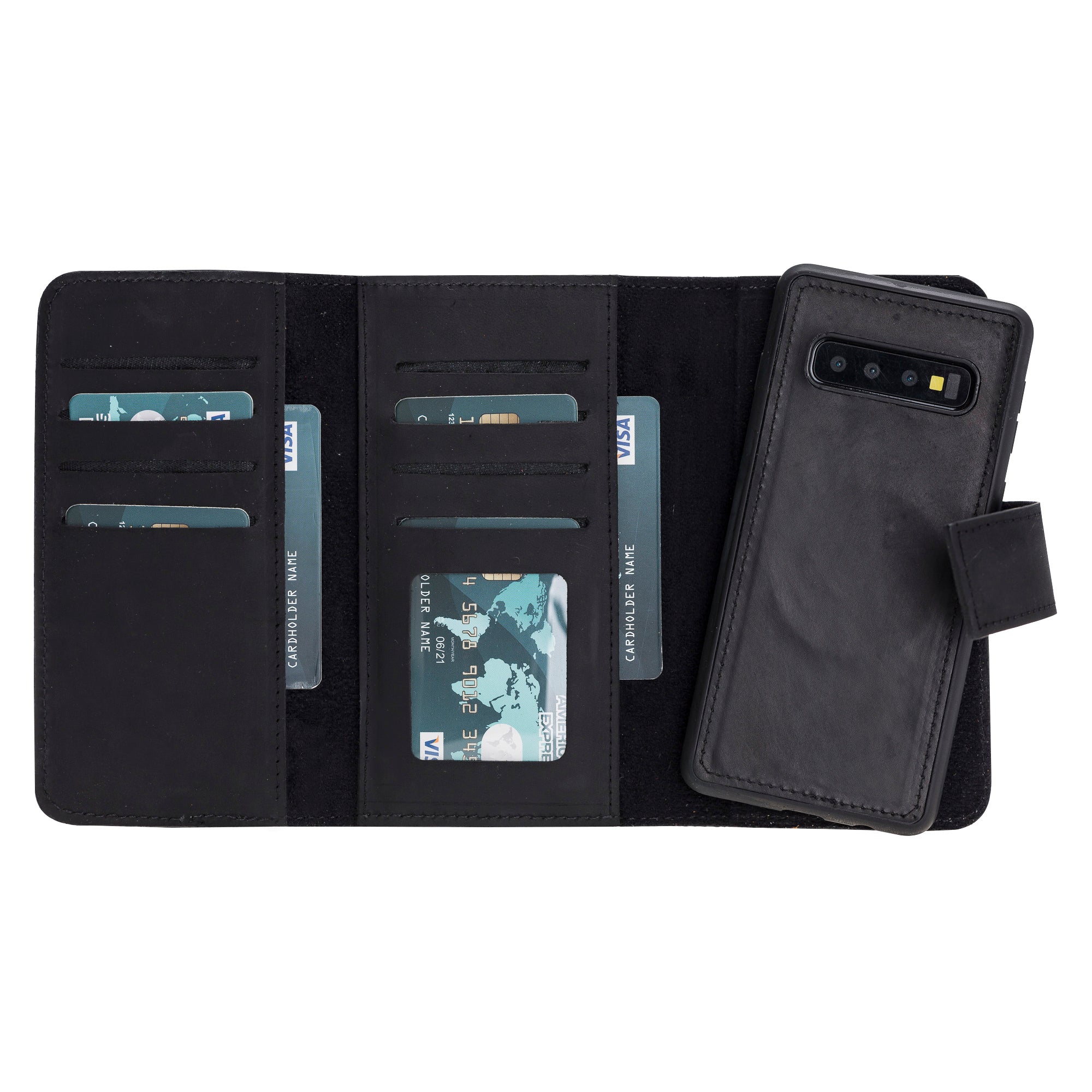 Samsung Galaxy S10 Plus Uyumlu Deri Cüzdanlı Kılıf Santa Siyah