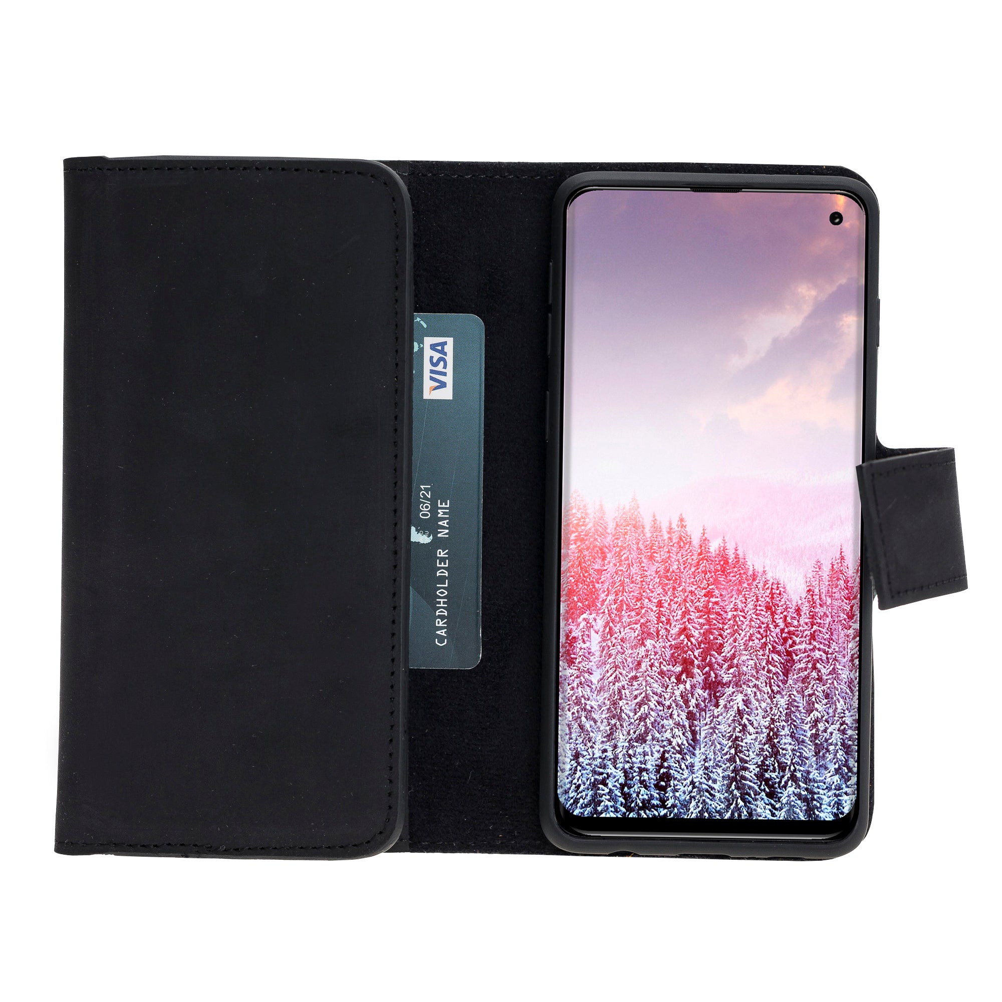 Samsung Galaxy S10 Plus Uyumlu Deri Cüzdanlı Kılıf Santa Siyah