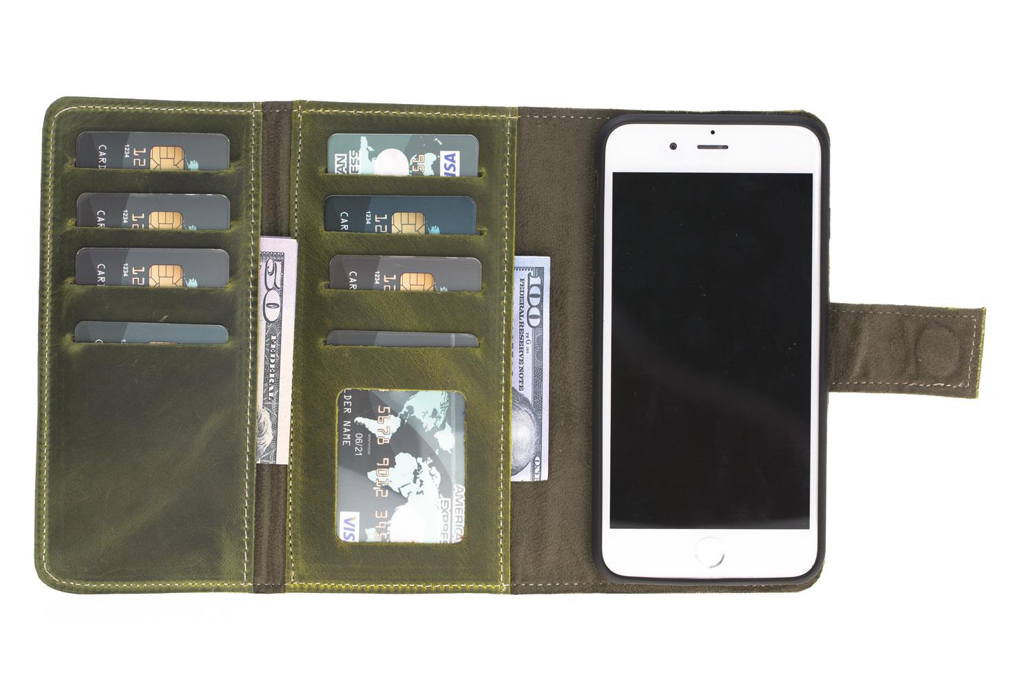 Apple iPhone 7-8-SE Uyumlu Deri Cüzdanlı Kılıf Santa Yeşil