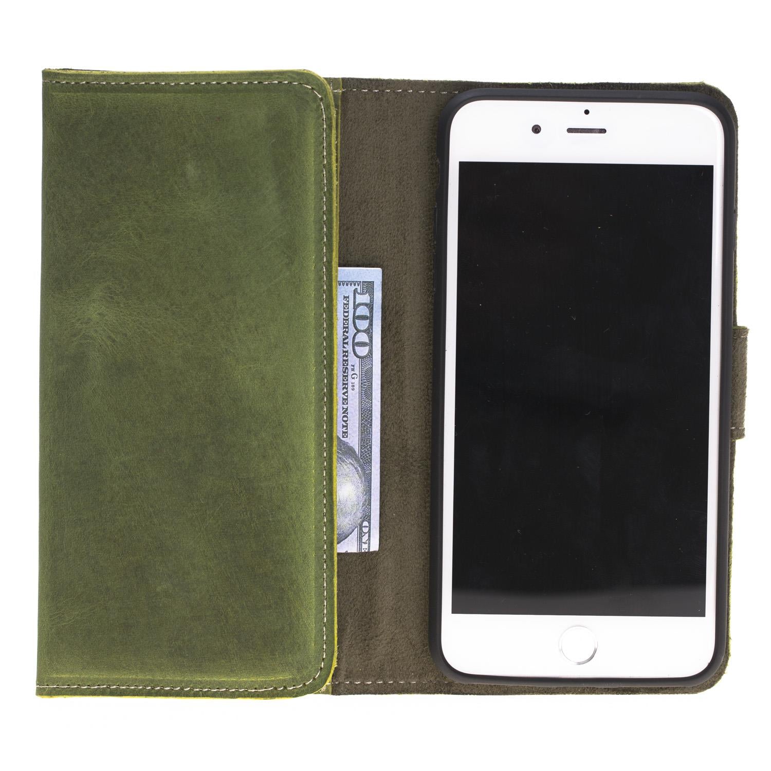 Apple iPhone 7-8-SE Uyumlu Deri Cüzdanlı Kılıf Santa Yeşil