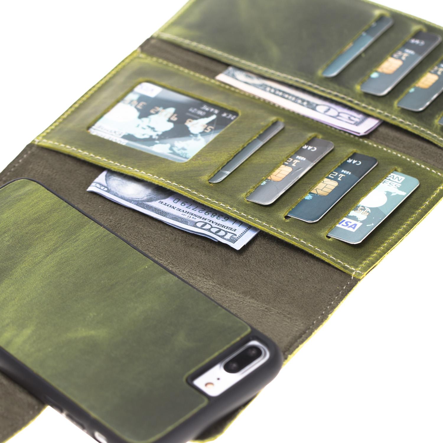 Apple iPhone 7-8-SE Uyumlu Deri Cüzdanlı Kılıf Santa Yeşil