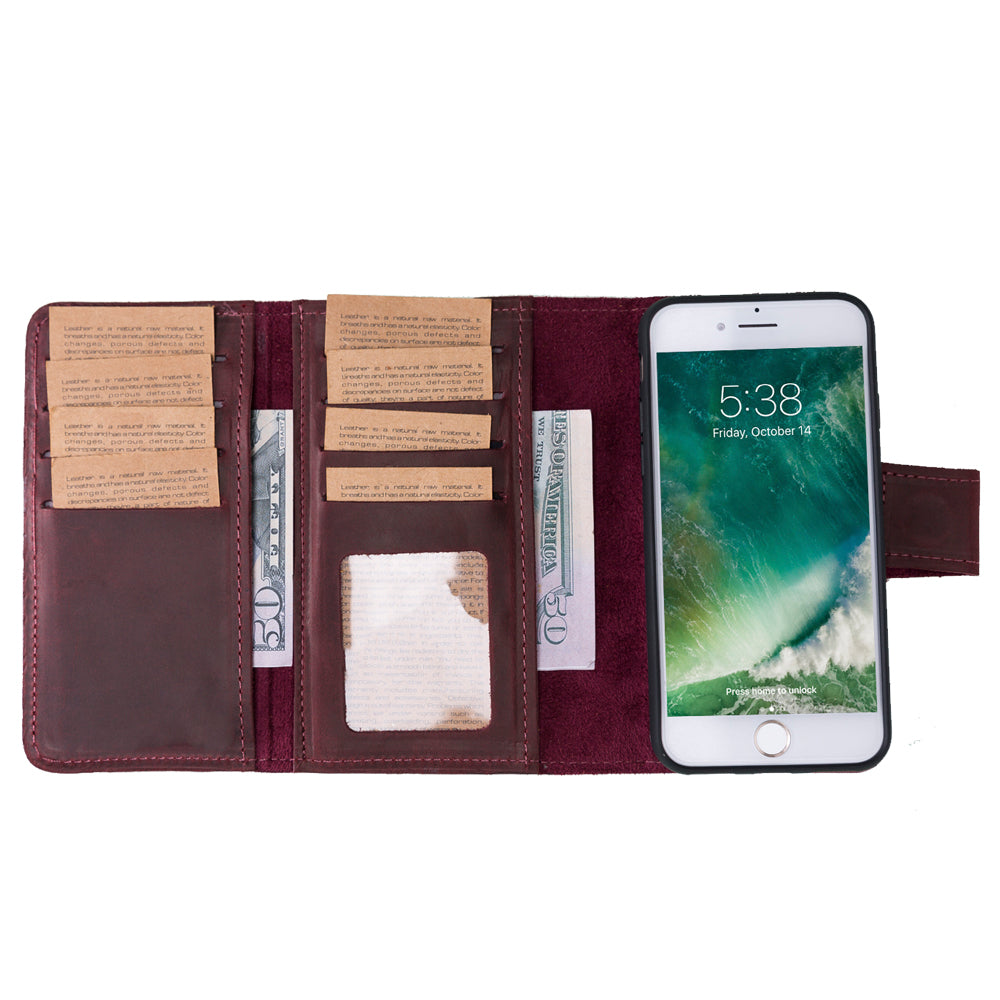 Apple iPhone 7-8-SE Uyumlu Deri Cüzdanlı Kılıf Santa Kırmızı