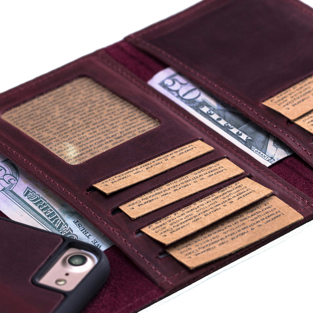 Apple iPhone 7-8-SE Uyumlu Deri Cüzdanlı Kılıf Santa Kırmızı