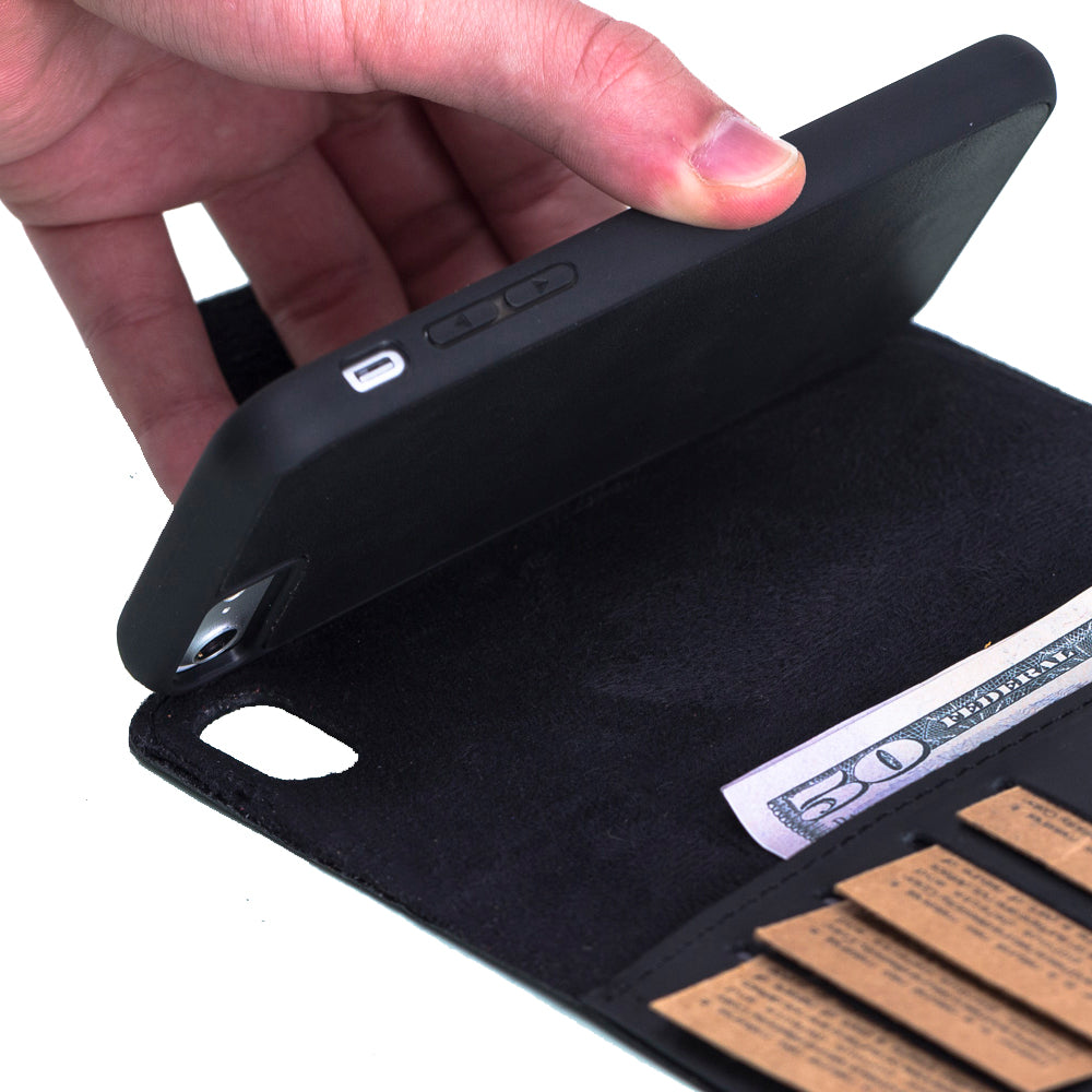 Apple iPhone 7-8-SE Uyumlu Deri Cüzdanlı Kılıf Santa Siyah