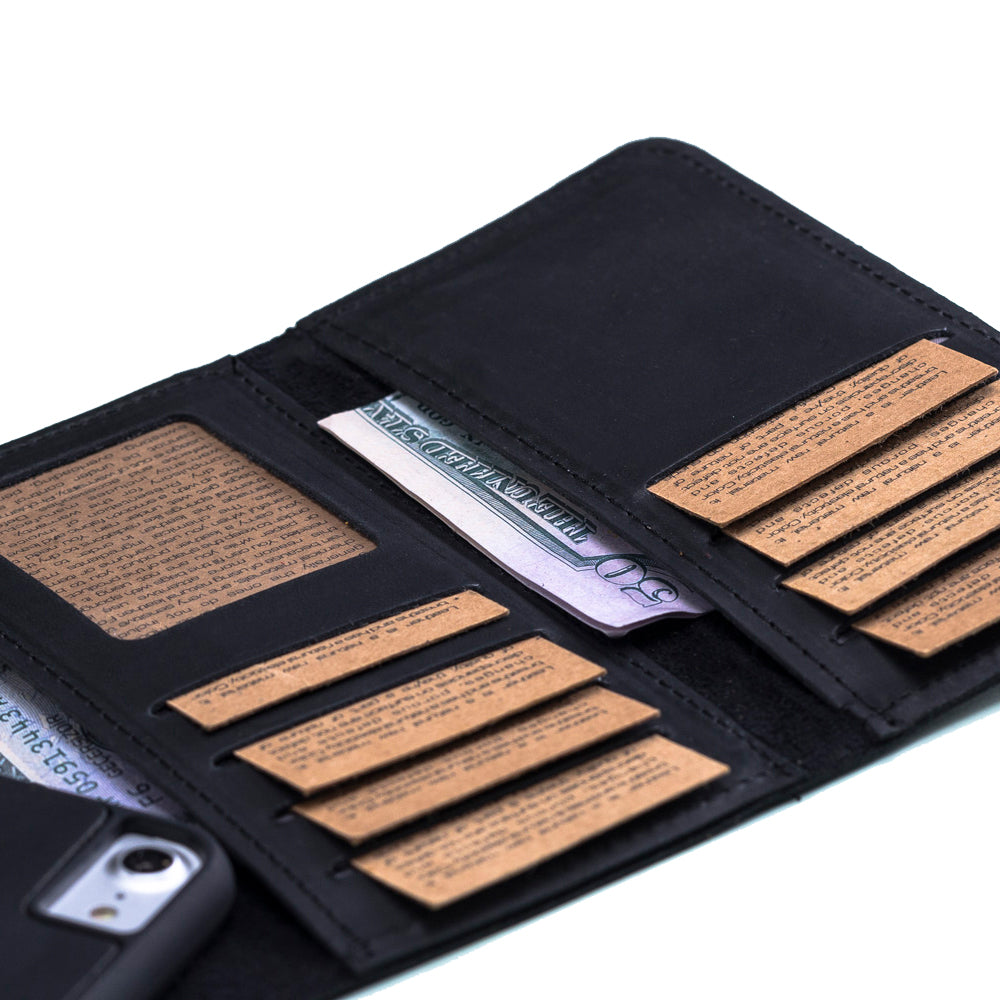 Apple iPhone 7-8-SE Uyumlu Deri Cüzdanlı Kılıf Santa Siyah