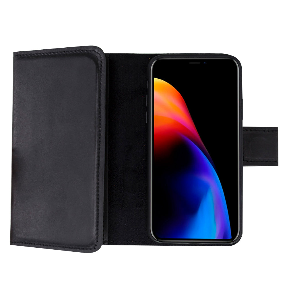 Apple iPhone XR Uyumlu Deri Cüzdanlı Kılıf Santa Siyah
