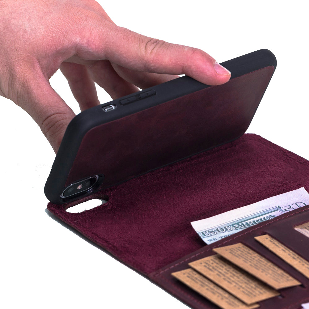 Apple iPhone X-XS Uyumlu Deri Cüzdanlı Kılıf Santa Kırmızı