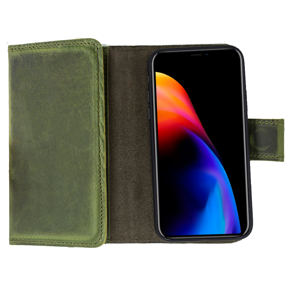 Apple iPhone XR Uyumlu Deri Cüzdanlı Kılıf Santa Yeşil