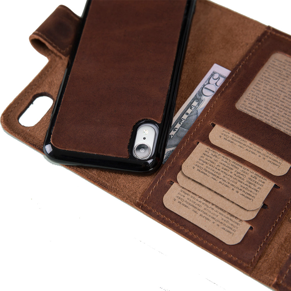 Apple iPhone XR Uyumlu Deri Cüzdanlı Kılıf Santa Kahverengi