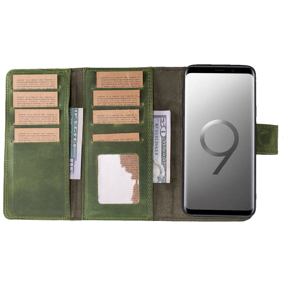 Samsung Galaxy S9 Uyumlu Deri Cüzdanlı Kılıf Santa Yeşil