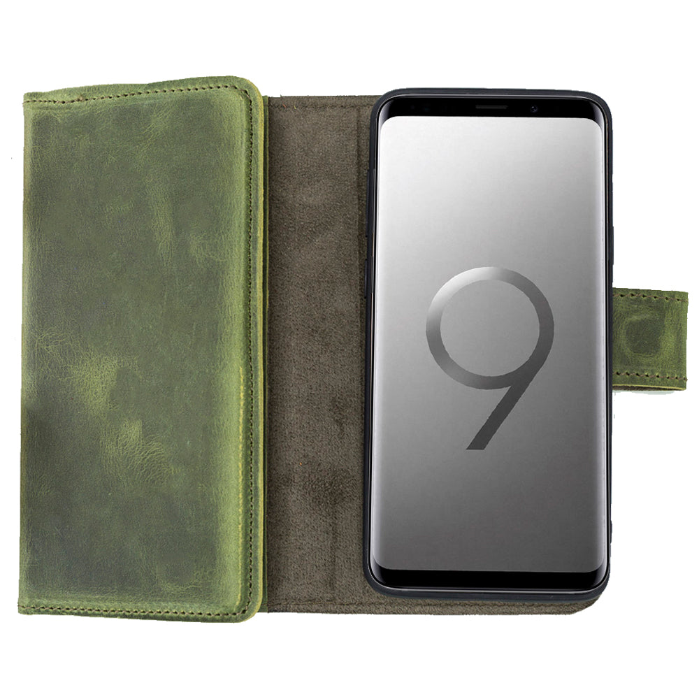 Samsung Galaxy S9 Uyumlu Deri Cüzdanlı Kılıf Santa Yeşil