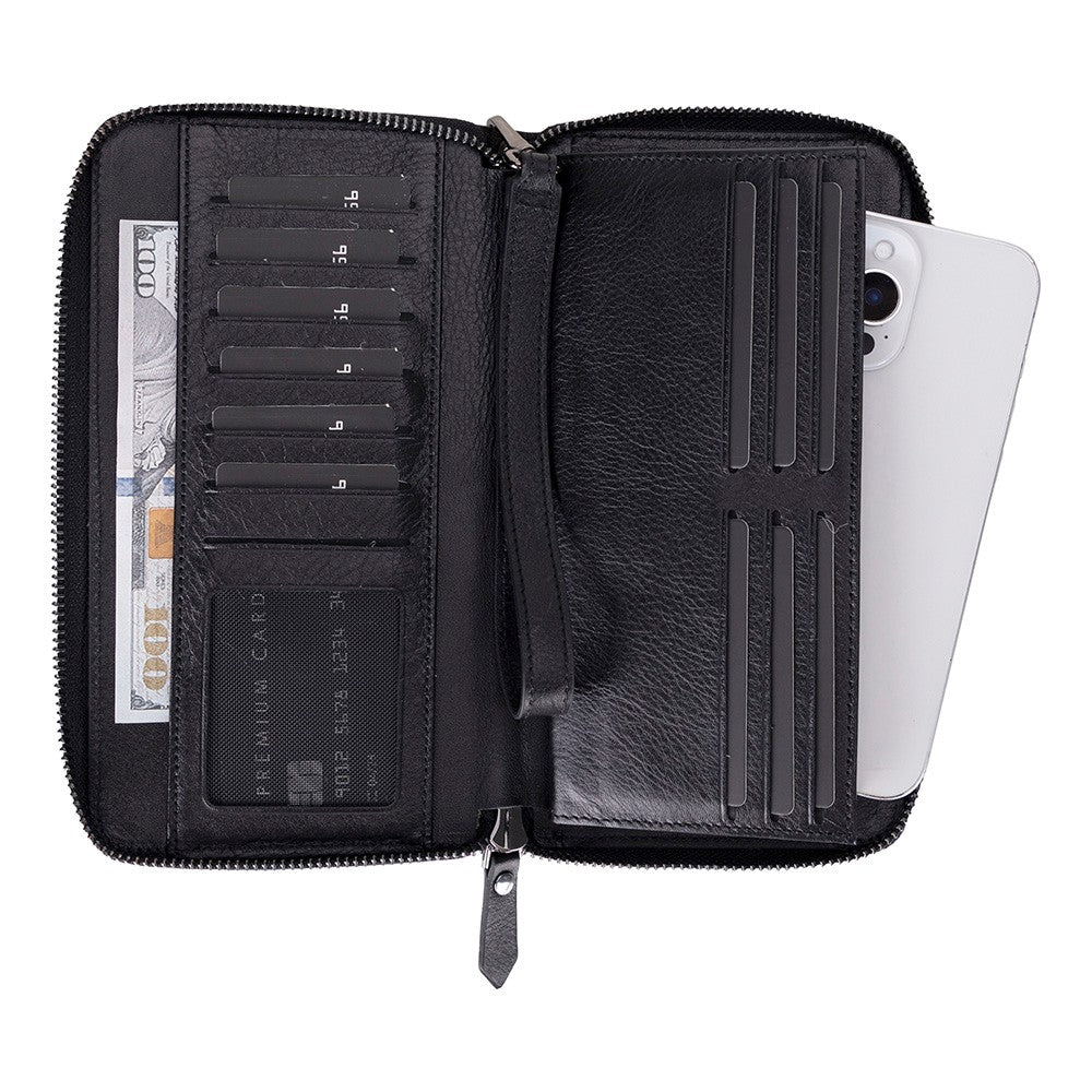 Aristo Hakiki Deri, El Yapımı, Telefon Bölmeli, Erkek El Çantası, Kömür Siyah