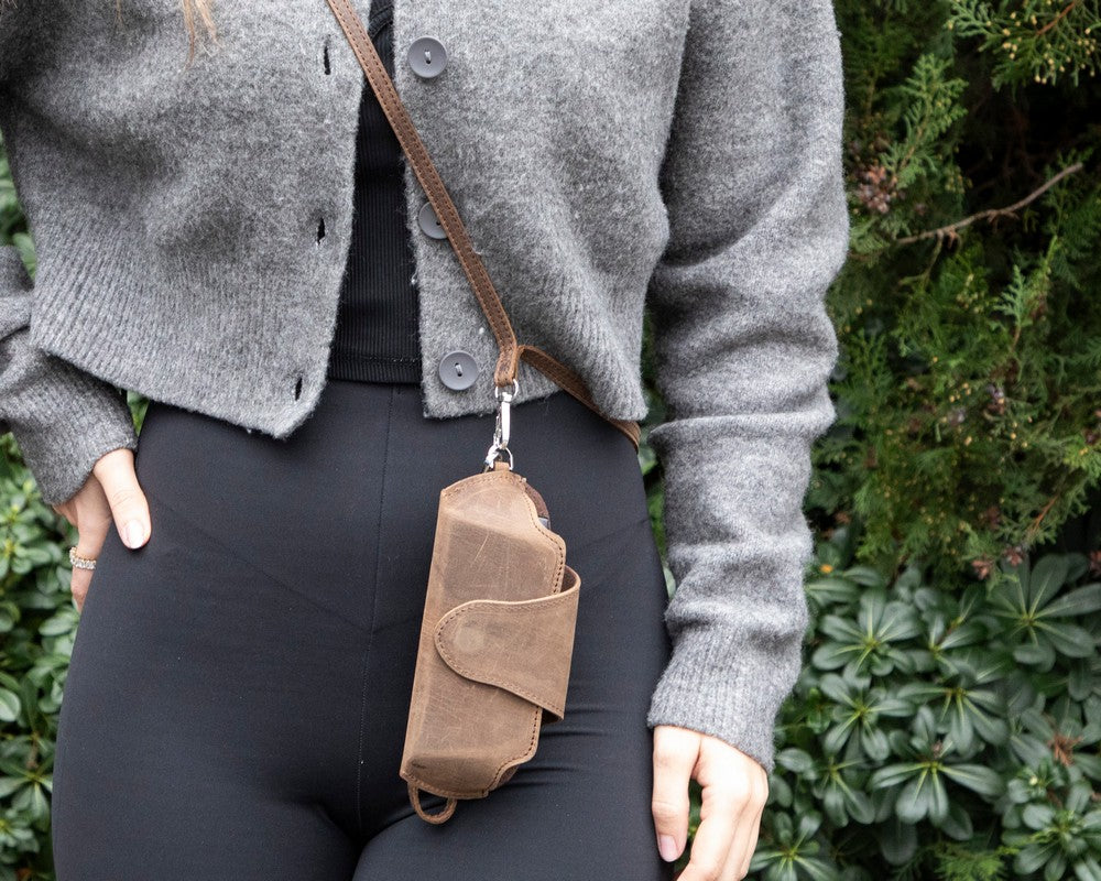 Riviera Hakiki Deri, El Yapımı, Askılı Gözlük Kılıfı, Karamel