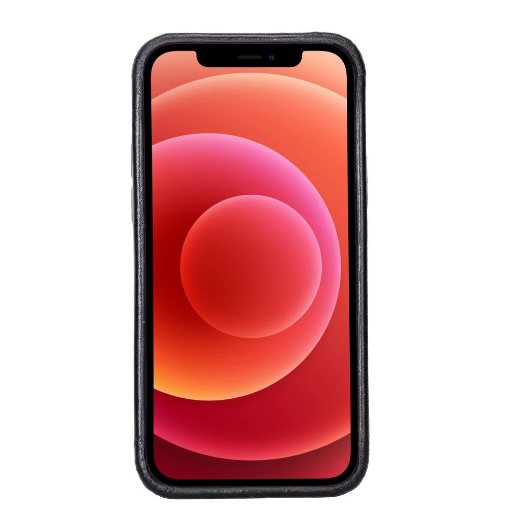Apple iPhone 12 uyumlu, Hakiki Deri, El Yapımı, Arka Kapak, ROCK Rustik Siyah