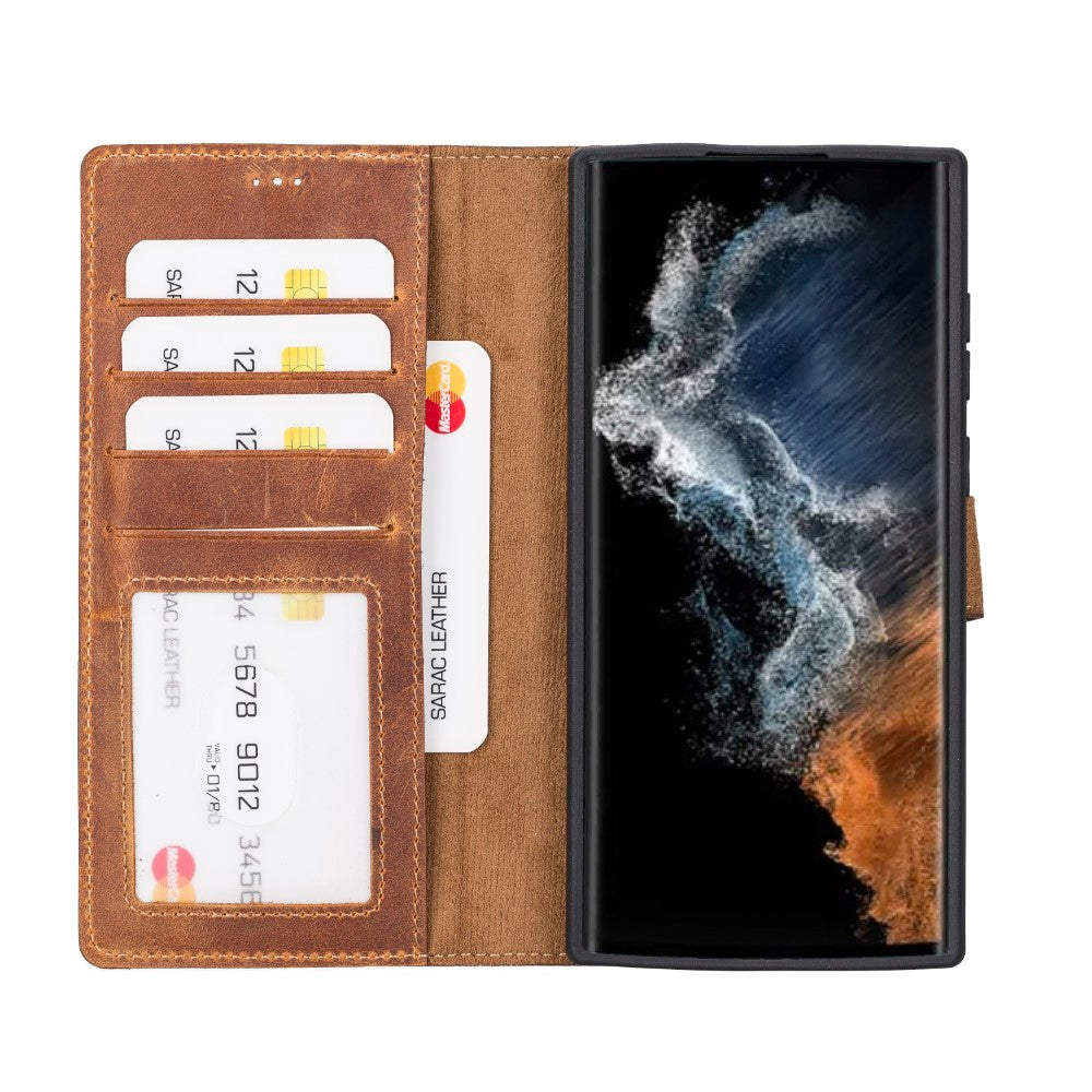 Samsung Galaxy S22 Ultra uyumlu, Hakiki Deri, El Yapımı, Cüzdanlı Kılıf, G19