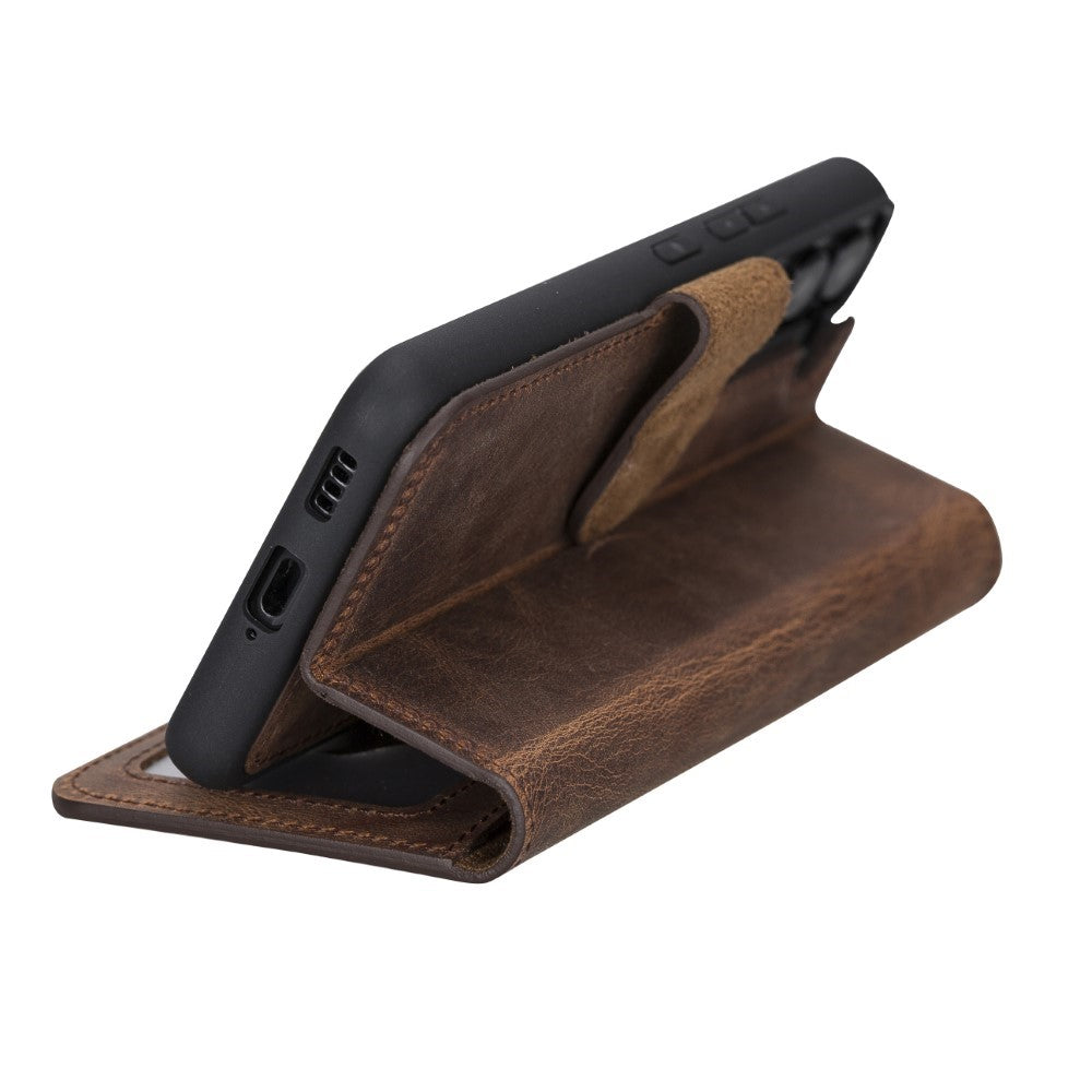 Samsung Galaxy S22 uyumlu, Hakiki Deri, El Yapımı, Cüzdanlı Kılıf, Antik Kahve